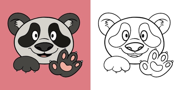 Horizontale abbildung süßer kleiner panda lächelt süße flauschige pandas im cartoon-stil-vektor