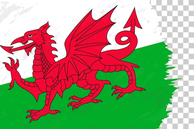 Horizontale abstrakte Grunge gebürstete Flagge von Wales auf transparentem Raster