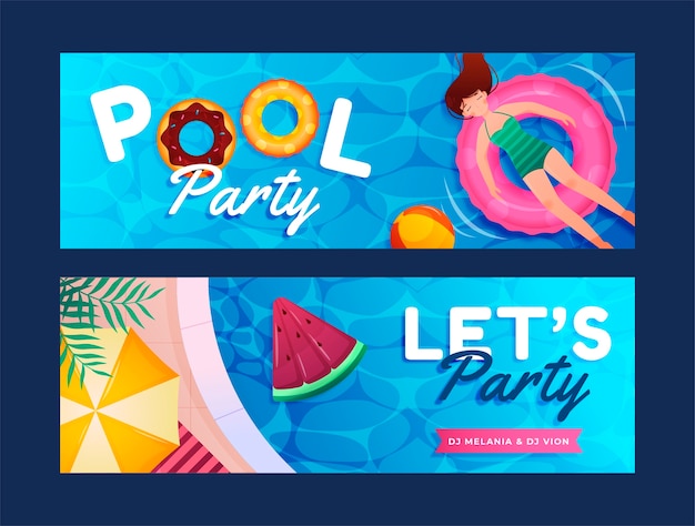 Vektor horizontale banner für farbverlauf-pool-partys gesetzt