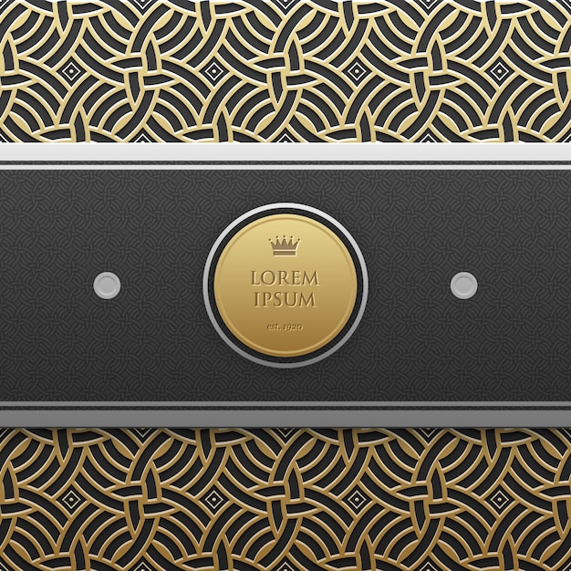 Vektor horizontale banner-vorlage auf goldenen metallischen hintergrund mit nahtlosen geometrischen muster. eleganter luxusstil.