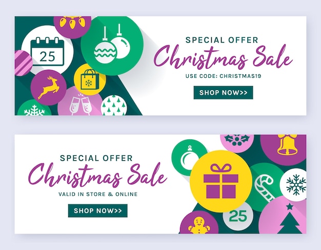 Horizontale banner-vorlagen für den weihnachtsverkauf für webrabatte und online-shopping-angebote