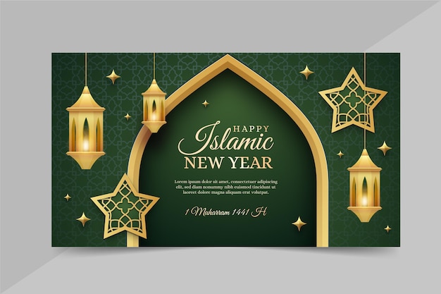 Horizontale Bannervorlage für das islamische Neujahr mit Farbverlauf