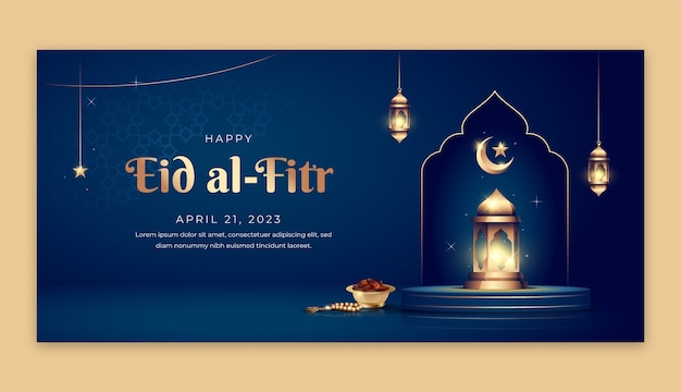 Horizontale bannervorlage für die islamische eid al-fitr-feier