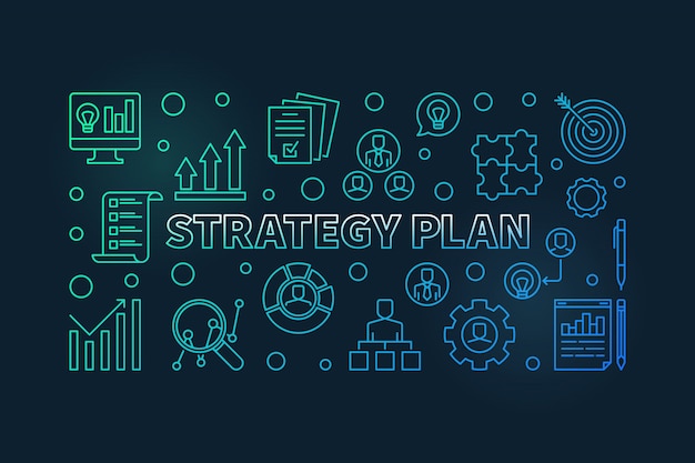 Horizontale bunte entwurfsikonenillustration des strategie-plans