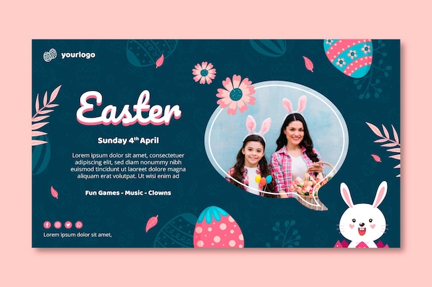 Horizontale Fahnenschablone für Ostern mit Hase und Familie