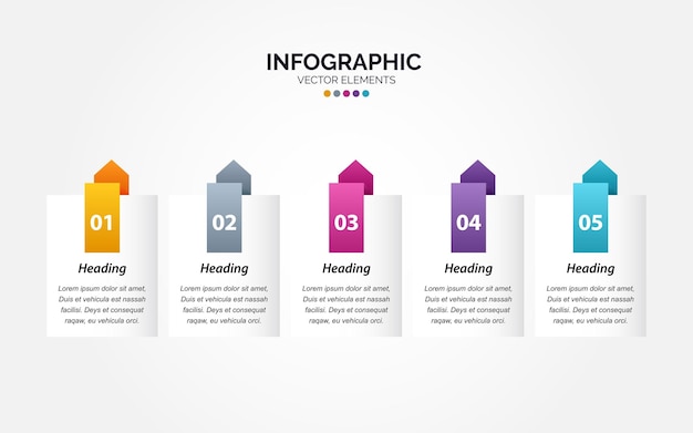 Horizontale infografik-designvorlage mit 5 optionen oder schritten