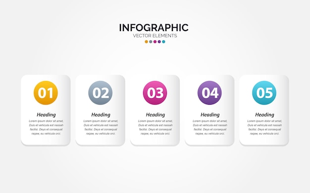 Horizontale infografik-vorlage für unternehmen nummeriert 5 optionen oder schritte