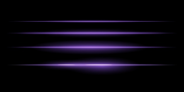 Horizontale lila Lichtstreifen Satz Dünne leuchtende Linien weiße Beleuchtung futuristische Lichteffekte abstraktes Design minimaler Glanz dekorative Elemente glatte Gradienten moderne Visuals