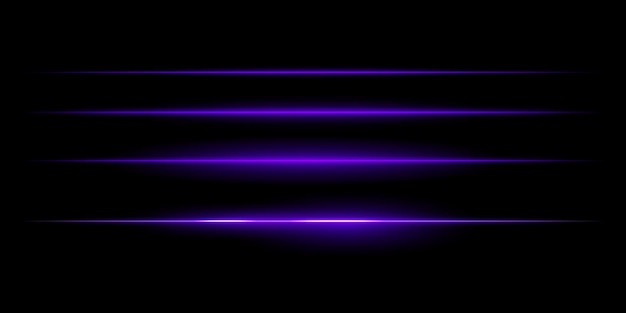 Horizontale lila Lichtstreifen Satz Dünne leuchtende Linien weiße Beleuchtung futuristische Lichteffekte abstraktes Design minimaler Glanz dekorative Elemente glatte Gradienten moderne Visuals
