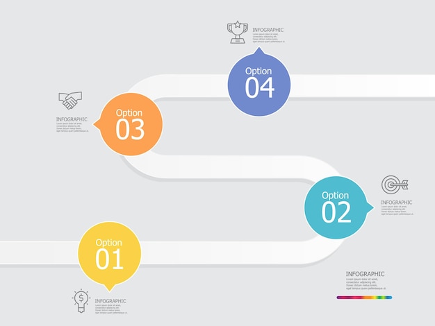 Horizontale Zeitleiste Infografik-Element Bericht Hintergrund mit Geschäftslinie-Symbol 4 Schritte