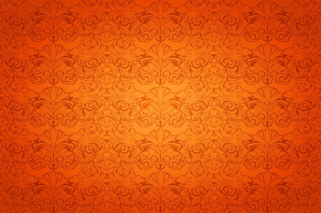 Horizontaler Hintergrund der königlichen Weinlese in der Orange mit klassischem Barockmuster Rokokohintergrund