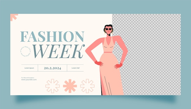 Horizontales banner der fashion week mit flachem design