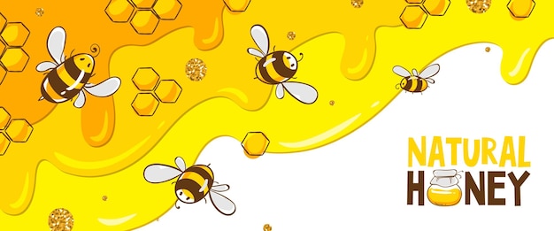 Horizontales banner mit bienenkämmen. honig auf gelbem hintergrund isoliert. vektorillustration eps10