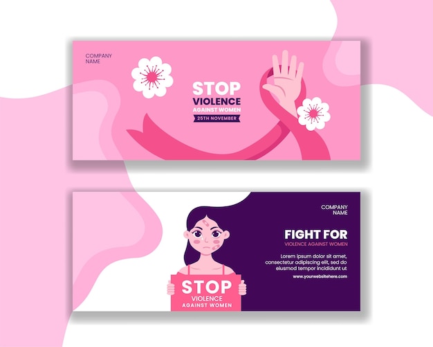 Horizontales Banner zur Aufklärung über Gewalt gegen Frauen mit Zeichentrickfilmen im Hintergrund