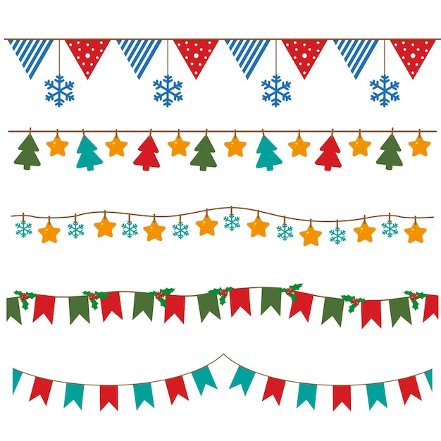 Horizontales Flaggenmuster oder Girlandensatz für Weihnachts- oder Neujahrsdesign