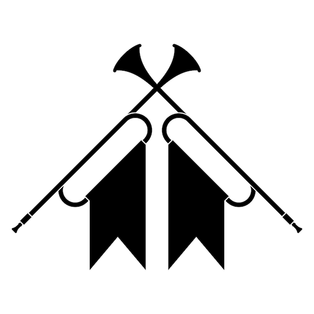 Horn-trompeten-symbol musikinstrument isoliert auf weißem hintergrund königliche fanfare mit triumphaler flagge für spielmusik vektor-illustration