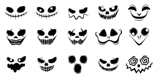 Horror und gruselige gesichter halloween-vektor-set-silhouette