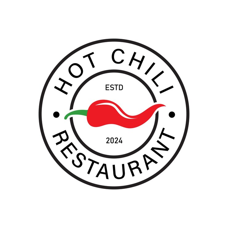 Hot Chili Food mit Chili und Feuer-Symbol Vintage-Label-Logo-Design