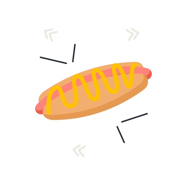 Vektor hot dog mit senf bunte vektor-cartoon-stil fastfood-vektor-cliparts