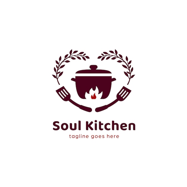 Hot pot soul food soul kitchen logo mit liebesrahmen schöne hausgemachte küche restaurant logo icon vorlage