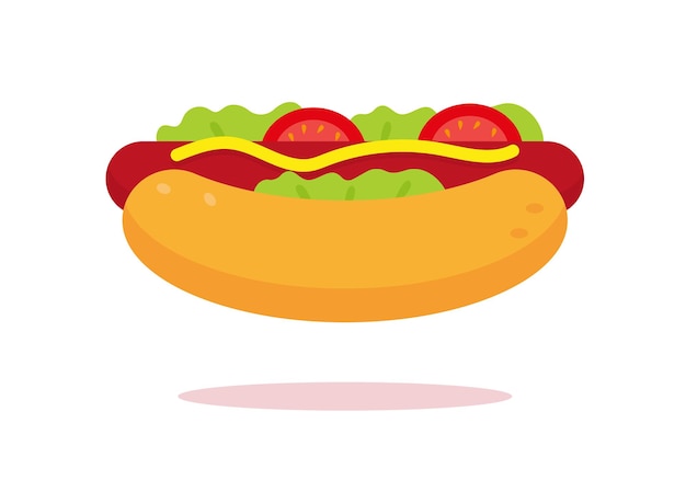 Vektor hotdog mit wurst-tomaten-salat und senf