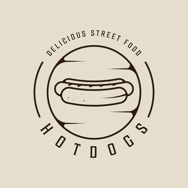 Hotdog oder hotdogs logo vektor strichzeichnungen einfache minimalistische illustration vorlage symbol grafikdesign fast food zeichen oder symbol für menü- oder restaurantkonzept mit abzeichenemblem und typografie