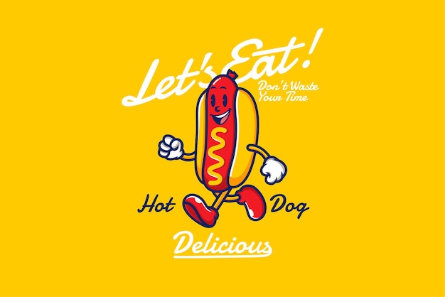 Vektor hotdog-retro-cartoon-charakter-logo