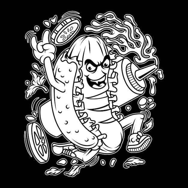Hotdog schwarz-weiß-illustration