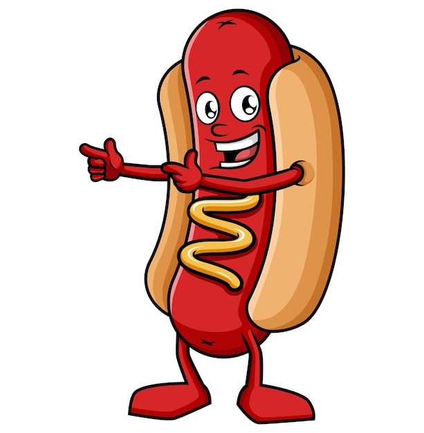 Hotdog zeigt auf die seitliche Cartoon-Illustration