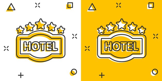Hotel 5-sterne-schild-symbol im comic-stil inn cartoon-vektor-illustration auf weißem, isoliertem hintergrund hostel-zimmerinformationen splash-effekt geschäftskonzept