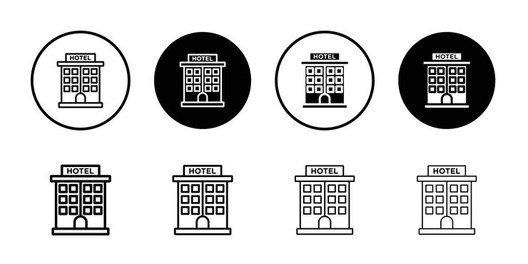Vektor hotel-symbol outline dünne set-pack-serie
