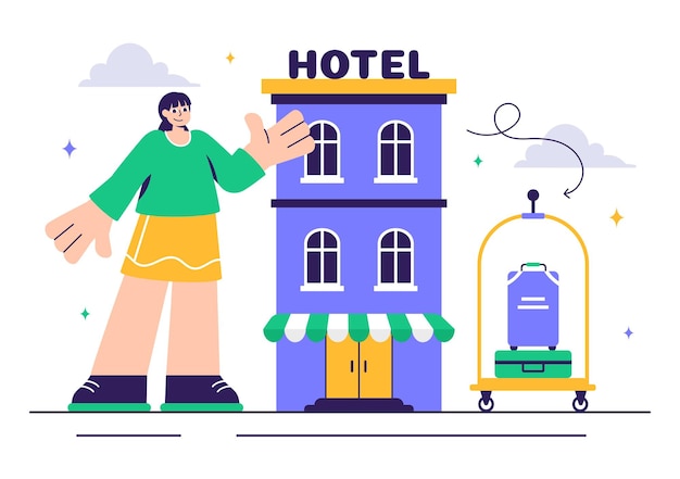 Hotelbewertungen Vektorillustration mit Bewertungsdiensten Benutzerzufriedenheit und Kundenerfahrungen in einem flachen Cartoon-Hintergrund