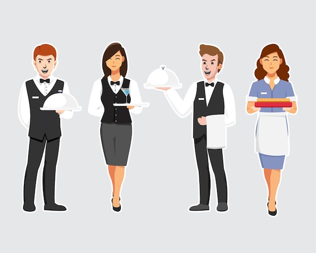 Hotelpersonal Butler Catering-Service Vector Flat Style Character Illustration
