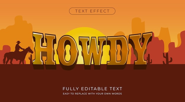 Vektor howdy 3d-texteffekt, bearbeitbarer vektorschrifteffekt