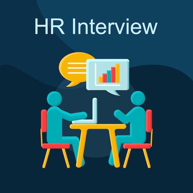HR-Interview-flaches Konzept-Vektor-Symbol. Vorstellungsgespräch Idee Cartoon Farbe Illustrationen Set. Anstellung, Einstellung. Analytische Fähigkeiten testen. Treffen, Gespräch. Isoliertes Grafikdesign-Element