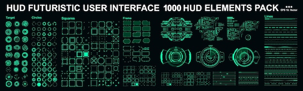 HUD-Elemente Mega-Set-Paket Dashboard-Display Virtual-Reality-Technologie-Bildschirm Futuristische Benutzeroberfläche