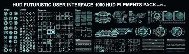 Hud-elemente mega-set-paket dashboard-display virtual-reality-technologie-bildschirm futuristische benutzeroberfläche