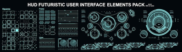 HUD-Elemente Mega-Set-Paket Dashboard-Display Virtual-Reality-Technologie-Bildschirm Futuristische Benutzeroberfläche