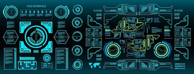 HUD-Elemente Mega-Set-Paket Dashboard Green Display Virtual-Reality-Technologie-Bildschirm
