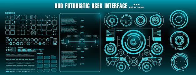 HUD-Elemente Mega-Set-Paket Dashboard Green Display Virtual-Reality-Technologie-Bildschirm