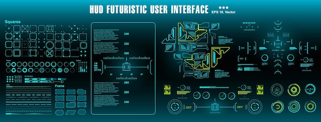 HUD-Elemente Mega-Set-Paket Dashboard Green Display Virtual-Reality-Technologie-Bildschirm