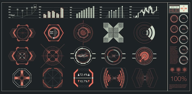 Vektor hud-elementegraphvektorillustrationheadup-display-elemente für das web