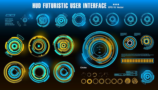 HUD futuristisches blaues Dashboard der Benutzeroberfläche zeigt das Bildschirmziel der Virtual-Reality-Technologie an