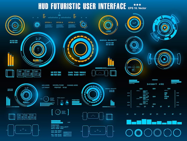 Hud futuristisches blaues dashboard der benutzeroberfläche zeigt das bildschirmziel der virtual-reality-technologie an