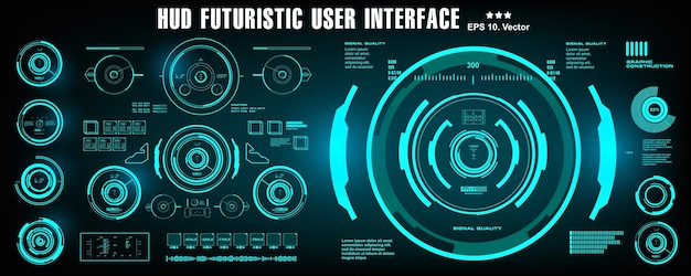 HUD futuristisches blaues Dashboard der Benutzeroberfläche zeigt Virtual-Reality-Technologie-Bildschirm an