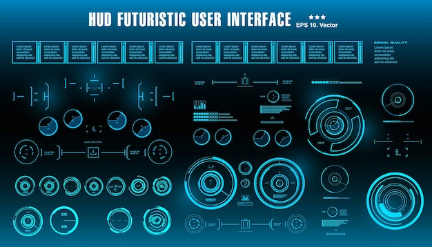 HUD futuristisches blaues Dashboard der Benutzeroberfläche zeigt Virtual-Reality-Technologie-Bildschirm an