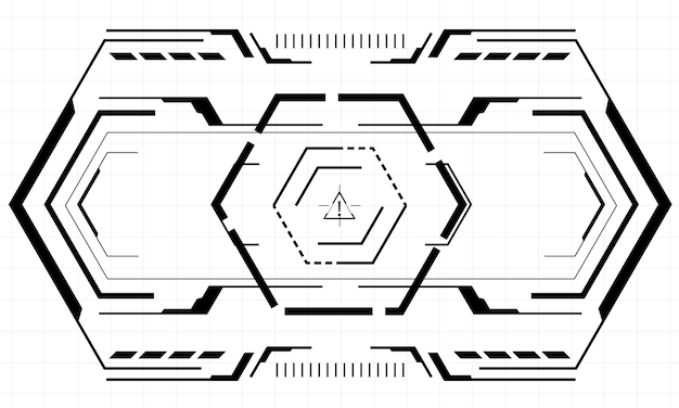 Hud scifi hexagon-schnittstellenbildschirm schwarzes hexagon-design virtuelle futuristische technologie-anzeige weiß