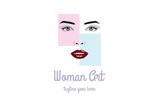 Hübsche schönheit frau mädchen dame weibliches gesicht für make-up kosmetik spa logo design vektor