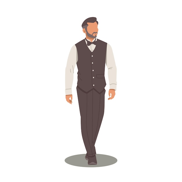 hübscher Mann, der in stilvollen Anzügen und Outfits posiert, Vektor