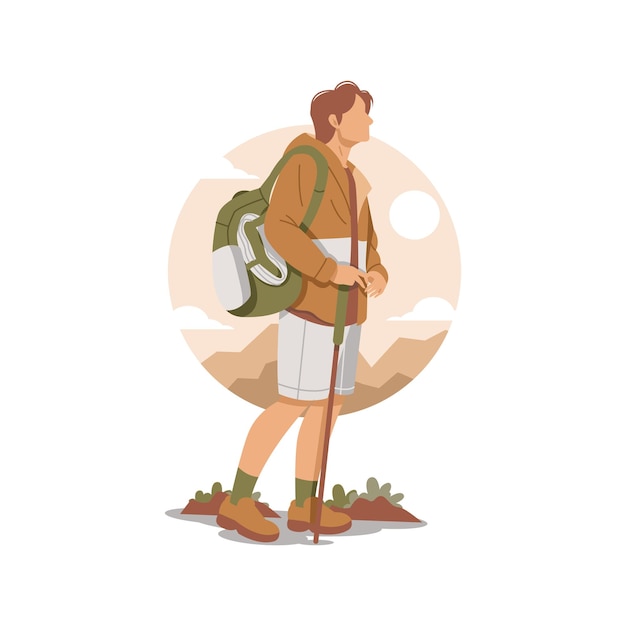 hübscher Mann posiert als Wanderer isolierte Illustration